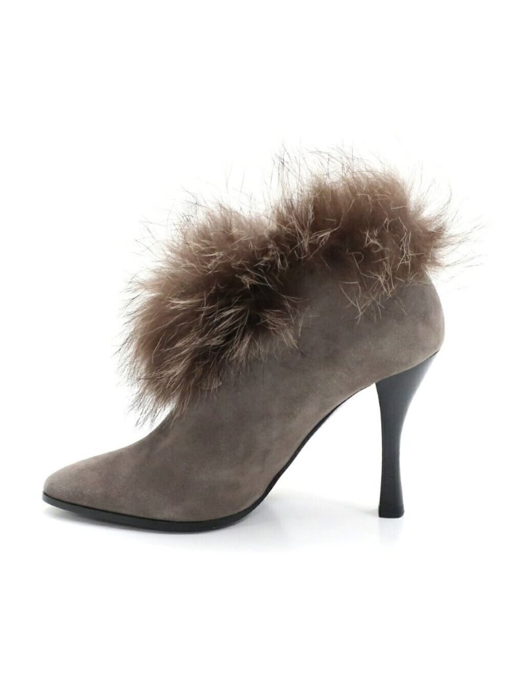Hermes Heaven Short Boots Suede Fur Gray Brown 36
